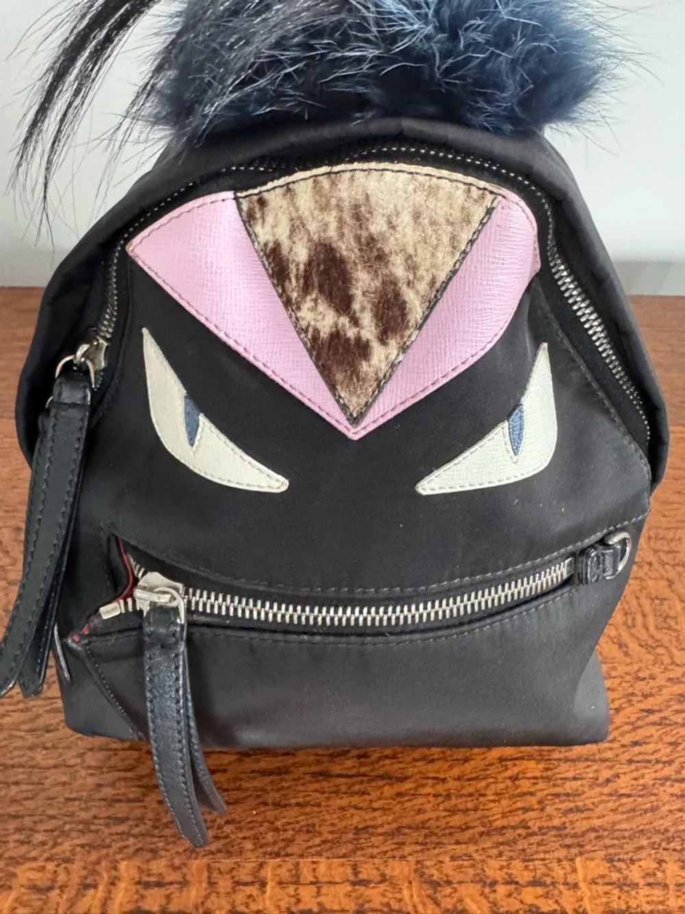 Fendi Mini Monster Eye Backpack Nylon & Fox Fur with COA